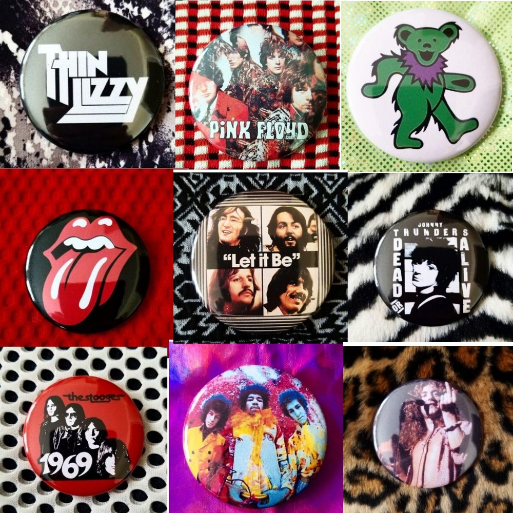 Rock and roll set of 9 2.25 inch pins pinbacks
